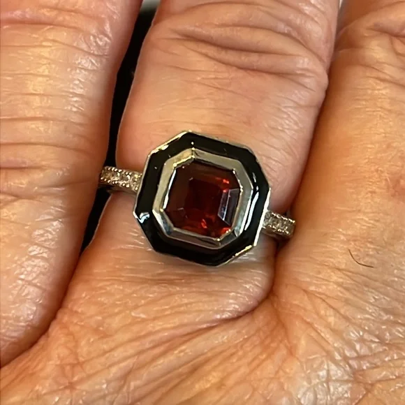 Brazilian Cherry Citrine & Natural White Zircon Enameled Ring 💍 Size 5.75-6 NWOT